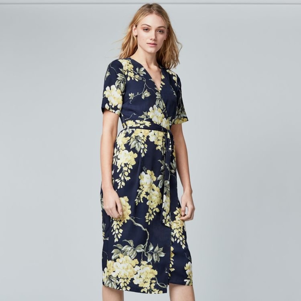 Warehouse floral midi wrap dress - US 4